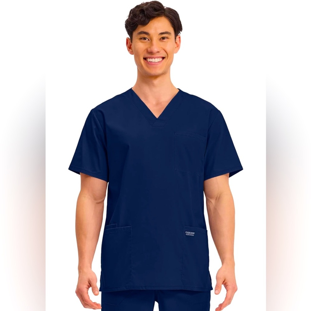Cherokee Mens V-Neck Scrub Top Shirt 4 Pockets Soft Durable Stretch WW695 XL NWT